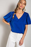 V-NECK PUFF SLEEVE BLOUSE TOP