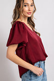V-NECK PUFF SLEEVE BLOUSE TOP