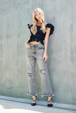 HIGH RISE DISTRESSED MOM JEANS