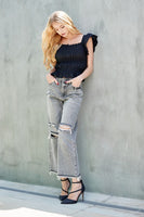 HIGH RISE DISTRESSED MOM JEANS