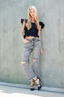 HIGH RISE DISTRESSED MOM JEANS