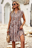 Floral Flutter Sleeve Notched Neck Tiered Dress