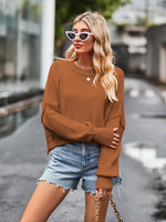 Dropped Shoulder Round Neck Long Sleeve Knit Top