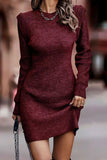 Rib-Knit Round Neck Sweater Dress