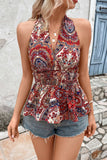 Printed Halter Neck Smocked Peplum Top