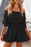 Off-Shoulder Smocked Waist Flounce Sleeve Romper