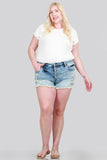 DISTRESSED MID RISE SHORTS WITH BUTTON FLY
